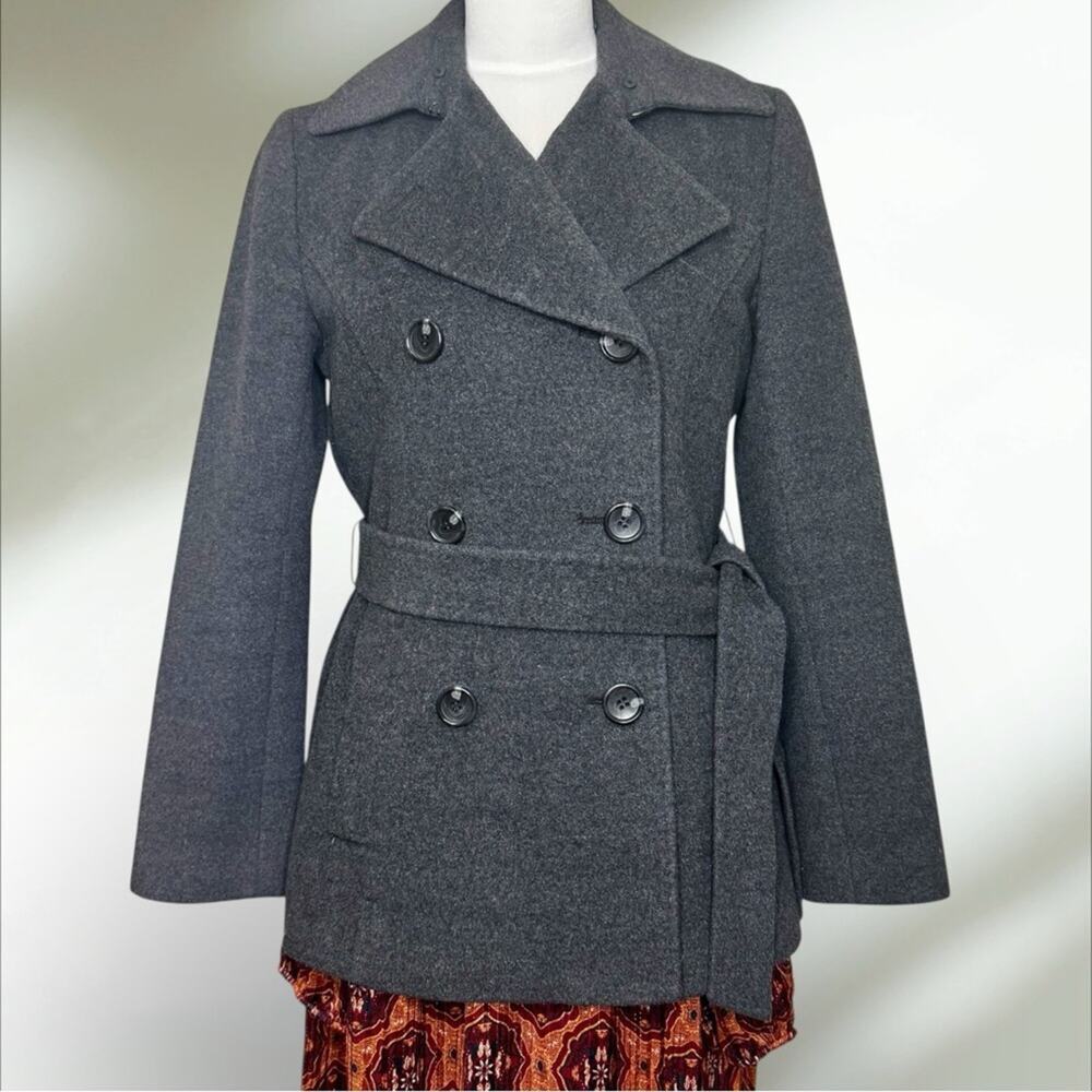 Japanese ICB Angora Wool Coat Jacket Button Front Designer Gray Short Fox Fur S